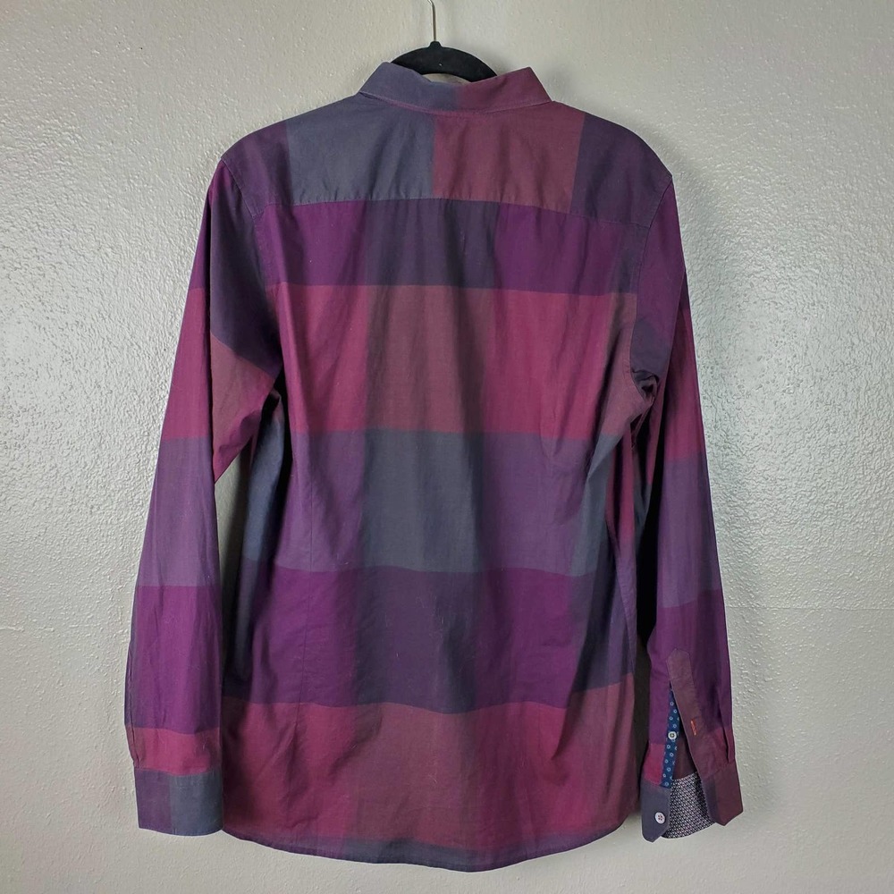 Ted Baker Purple Color Block Button Front Shirt L - image 3